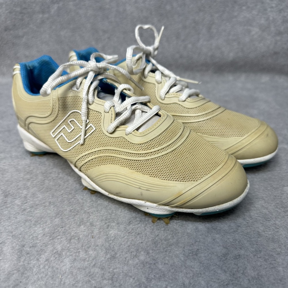 FootJoy FJ Aspire Golf Shoes Women 7 Medium Beige Blue Flex-Zone Spikes Athletic